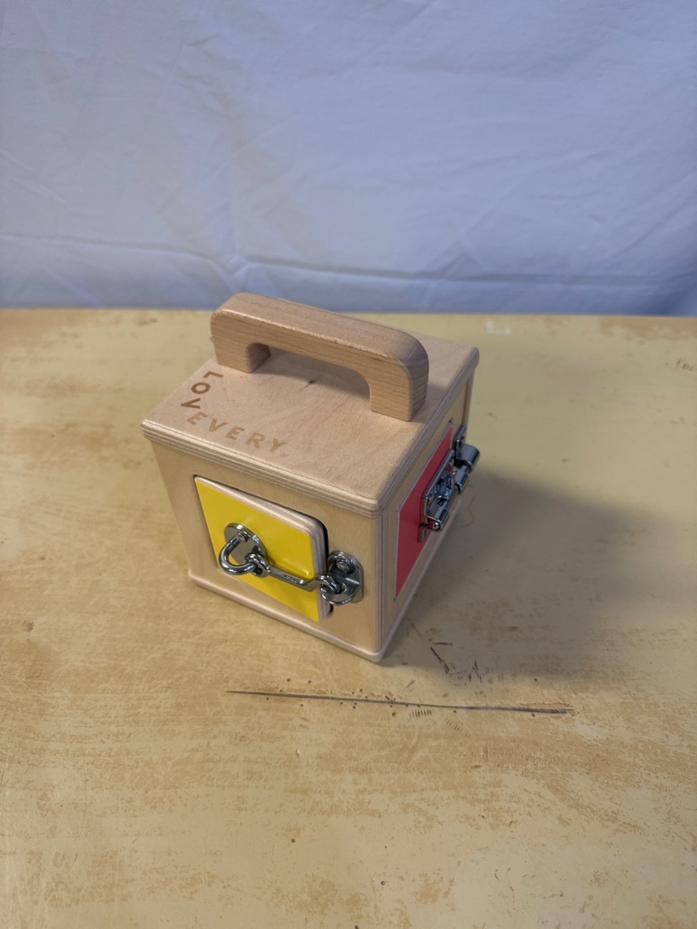 LOVEVERY Wooden Lock Box Toy - Yellow and Pink